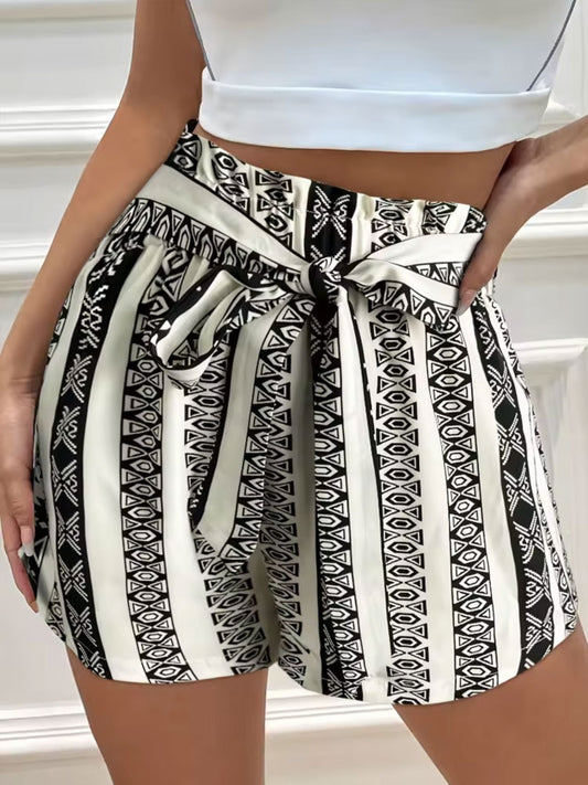 Tied Geometric Shorts