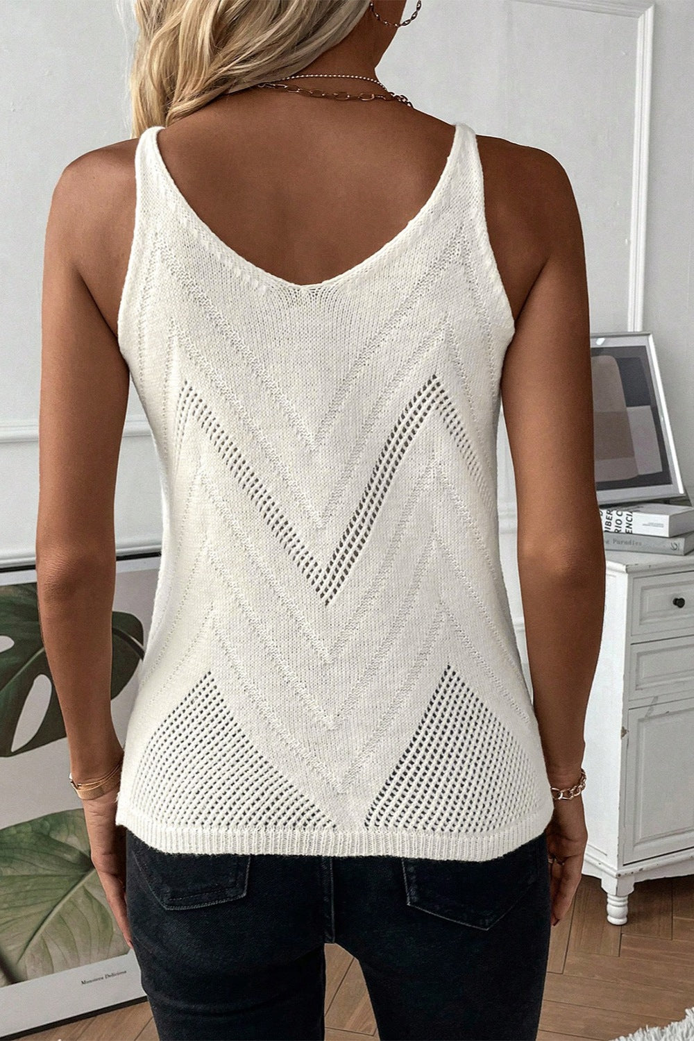 Openwork Spaghetti Strap Knit Vest